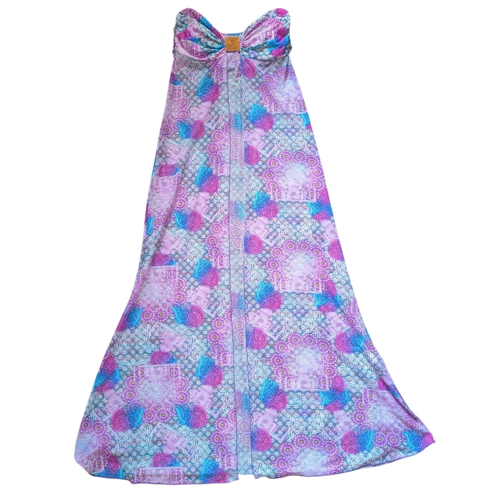 Psychedelic Chic Euro Summer Geometric Purple Long Sheer Beaded Tube Top